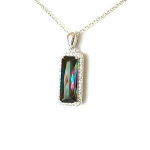 Mystic Topaz cz in Sterling Silver pendant necklace 🆕